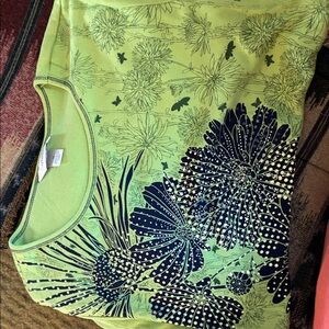 CJ Banks Green and Black Floral Top